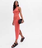 New Look Mid Pink Ribbed Cross Back Midaxi Bodycon Dress